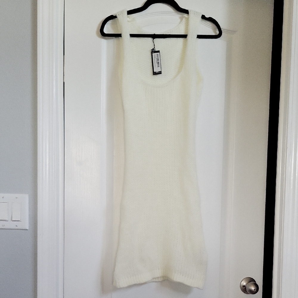 Sleeveless White Knit Dress
